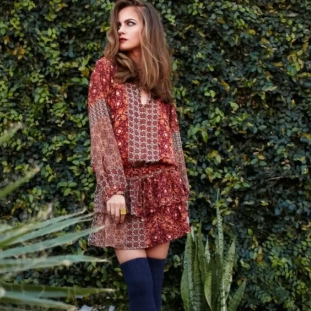 Gypsy 05 | Girih Peasant Boho Print Silk Dress - Picture 2 of 8